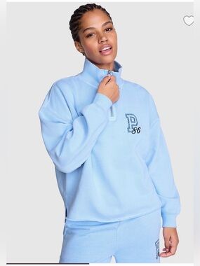 VS Pink Campus Fleece Quarter Zip Straight Cut Sweatshirt